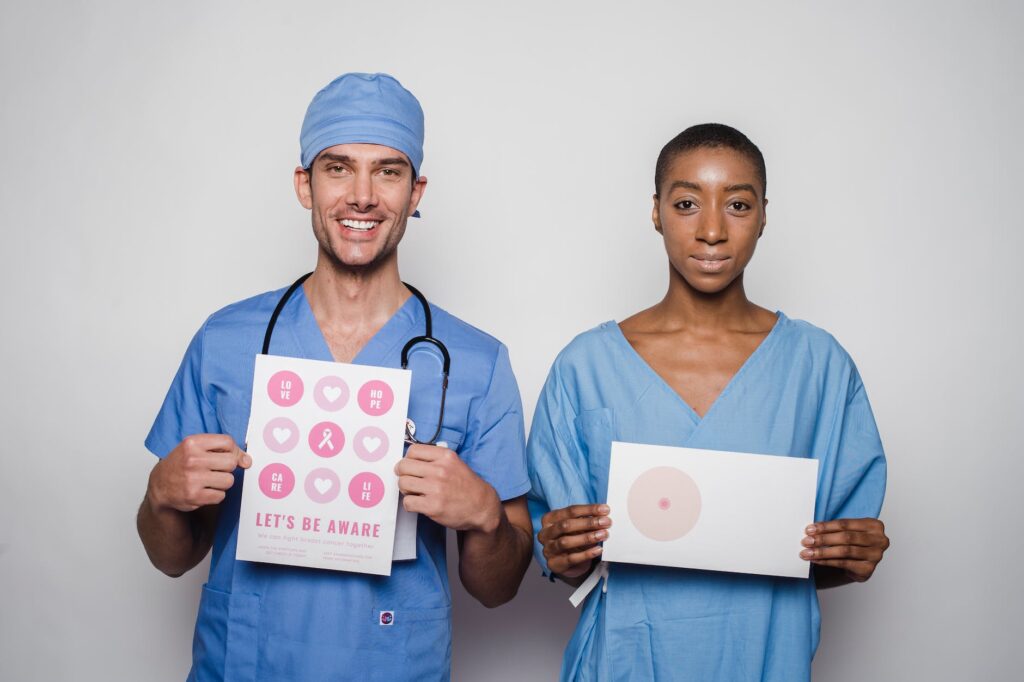 people holding a placard. World Health Day books