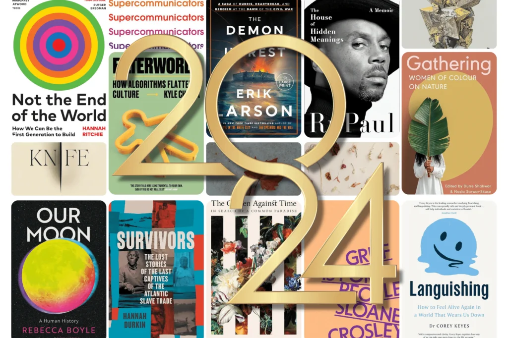 Top nonfiction books of 2024, selection of works with "2024" in gold on the top