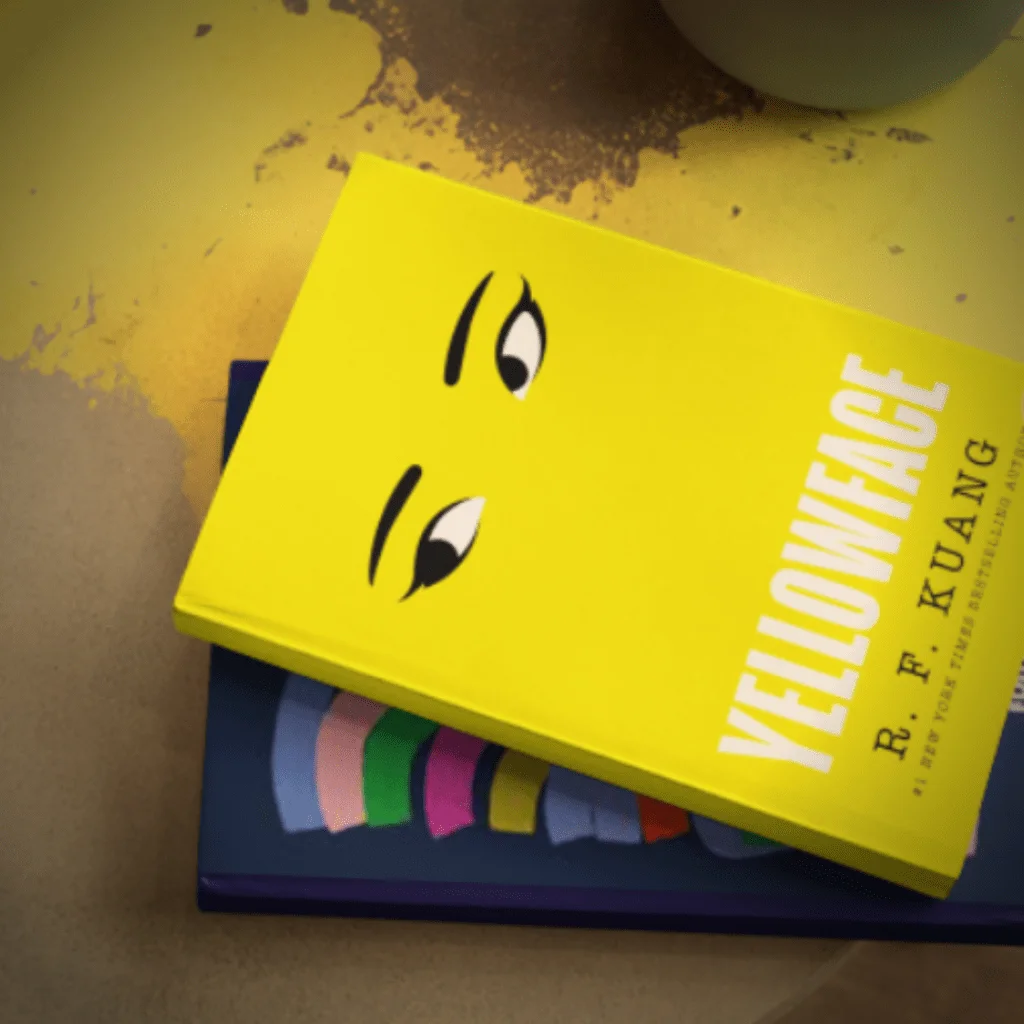 Yellowface hardcover book by R. F. Kuang, and East Side Voices edited by Helen Lee