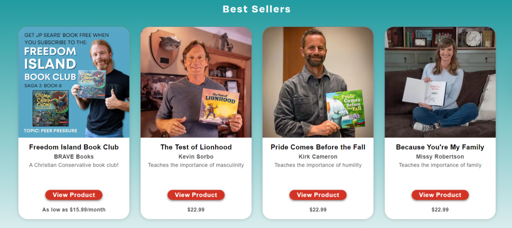 Brave Books website features a number of well-known personalities including Kevin Sorbo and Kirk Cameron as the organisation fights against Scholastic