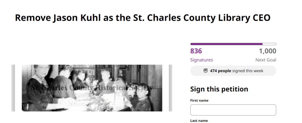Petition calls for the removal of St. Charles City-County Library CEO Jason Kuhl over 'porn star' book.